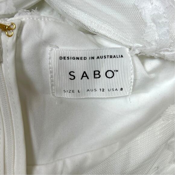 Sabo Womens Large White Floral Lace Open Front Halter Mini Dress NEW - Picture 6 of 9